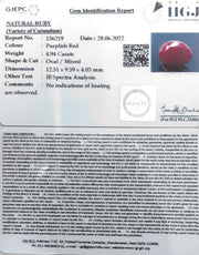 4.94/CT Natural Mozambique Ruby with Govt. Lab Certificate-7881